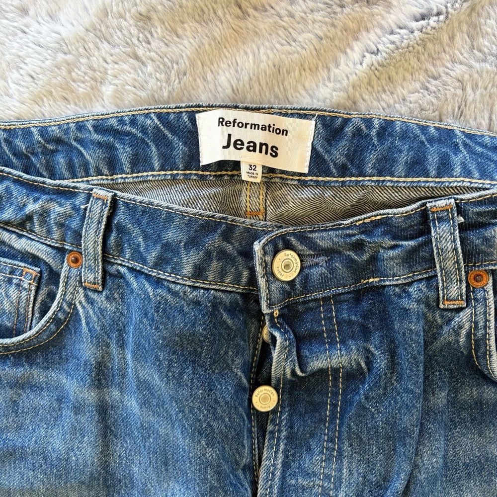 Reformation Cynthia High Rise Straight Cropped Jeans Blue - Size 32 - Picture 3 of 3